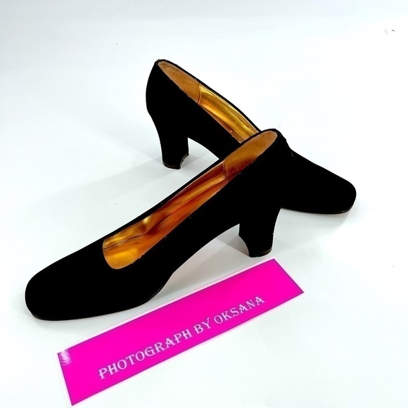 Nina Velour Block Heel Shoes Black Size 8 M Made in Spain - Picture 4 of 13